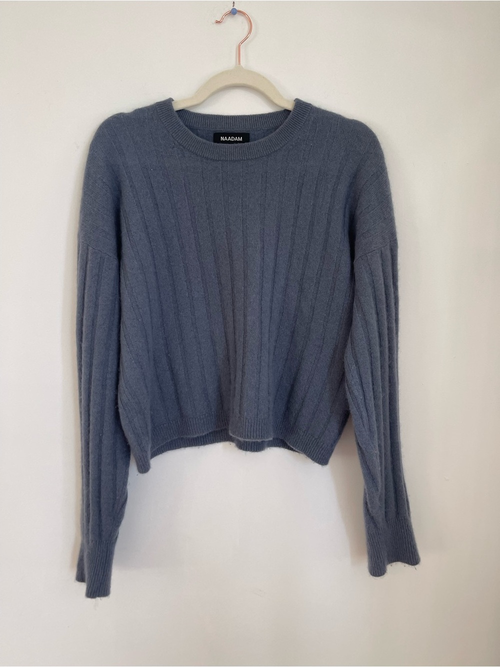 NAADAM cashmere Ribbed Crewneck Sweater in Dusty Blue